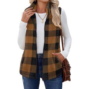Vest For Women Sleeveless Brown Plaid